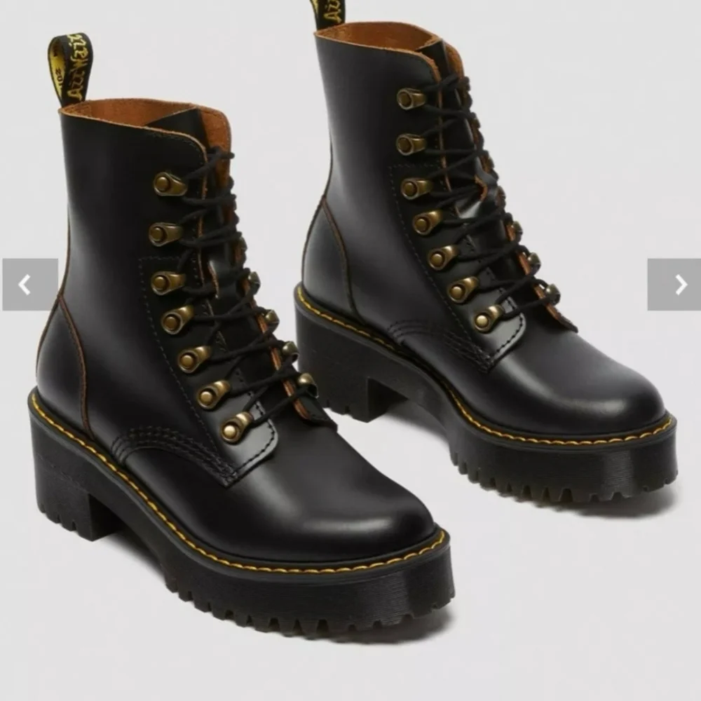 Dr. Martens Leona Mid Heel Platform Combat Boots, Docs High Heel Leather, 90s - Picture 15 of 16